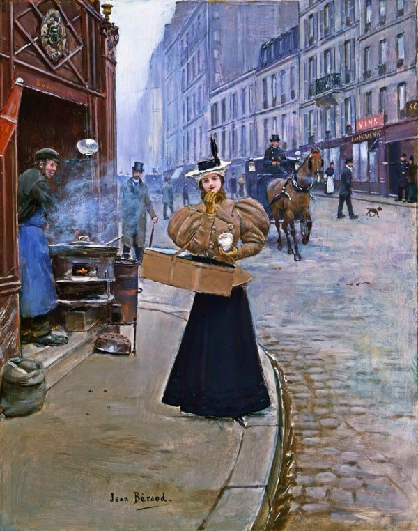 The roasted chestnut seller by Jean Beraud